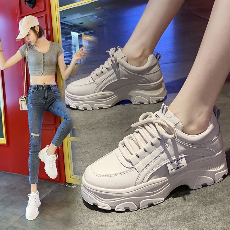 Women's New Year Spring and Autumn Thick Under Summer Breathable Mesh Small White Shoes