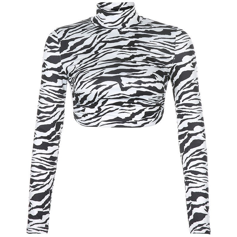 HEYounGIRL Djurprintad Zebramönstrad Rygglös Kort T-shirt - Dammode