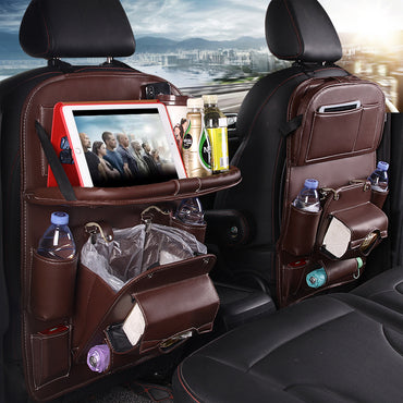 Premium Leather Multi-Style Car Organizer Tray - Foldable Table - Trash Can - Travel Accessories - 6 Colors