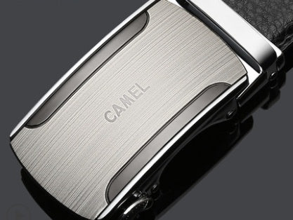 Men's Camel Leather Automatic Buckle Cowhide Casual Trouser Belt - Desert Sophistication