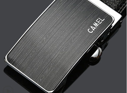 Men's Camel Leather Automatic Buckle Cowhide Casual Trouser Belt - Desert Sophistication