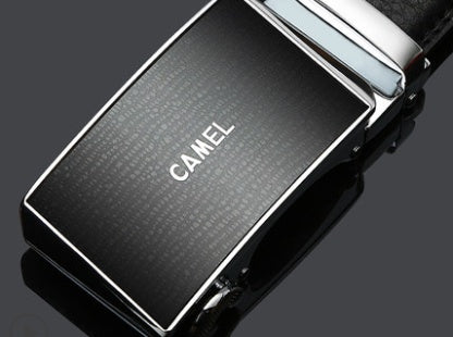 Men's Camel Leather Automatic Buckle Cowhide Casual Trouser Belt - Desert Sophistication