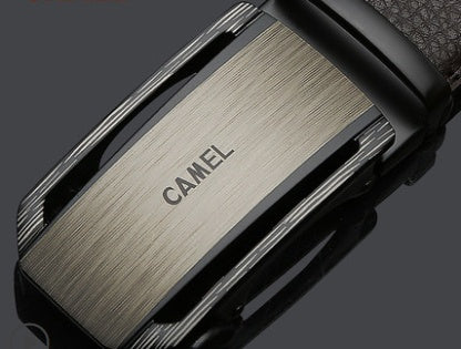 Men's Camel Leather Automatic Buckle Cowhide Casual Trouser Belt - Desert Sophistication
