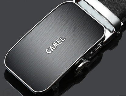 Men's Camel Leather Automatic Buckle Cowhide Casual Trouser Belt - Desert Sophistication