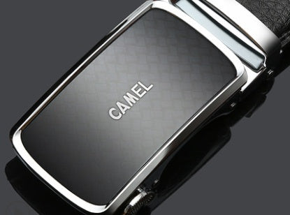 Men's Camel Leather Automatic Buckle Cowhide Casual Trouser Belt - Desert Sophistication