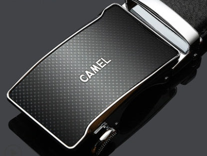 Men's Camel Leather Automatic Buckle Cowhide Casual Trouser Belt - Desert Sophistication