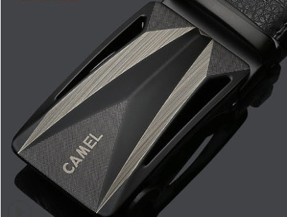 Men's Camel Leather Automatic Buckle Cowhide Casual Trouser Belt - Desert Sophistication