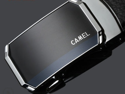 Men's Camel Leather Automatic Buckle Cowhide Casual Trouser Belt - Desert Sophistication