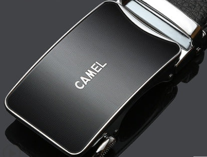 Men's Camel Leather Automatic Buckle Cowhide Casual Trouser Belt - Desert Sophistication