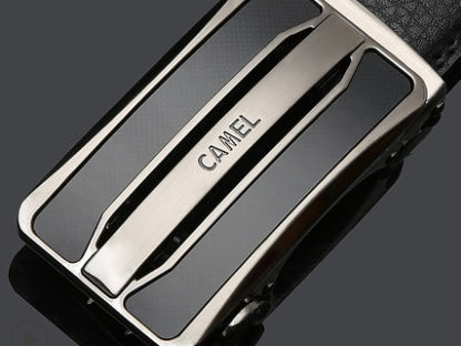 Men's Camel Leather Automatic Buckle Cowhide Casual Trouser Belt - Desert Sophistication