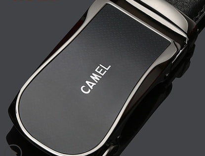 Men's Camel Leather Automatic Buckle Cowhide Casual Trouser Belt - Desert Sophistication