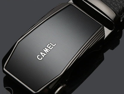 Men's Camel Leather Automatic Buckle Cowhide Casual Trouser Belt - Desert Sophistication