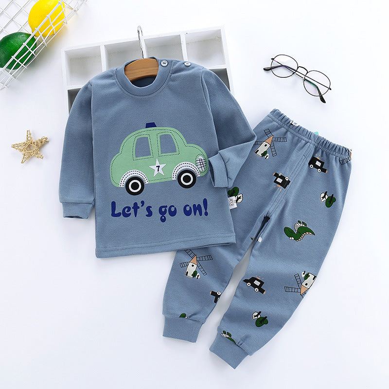 Vêtements d'automne pour enfants, pantalon à manches longues, costume 21 printemps, nouveaux sous-vêtements pour enfants à manches longues, sous-vêtements avec boucle d'épaule, col haut, sous-vêtements en coton pour la maison