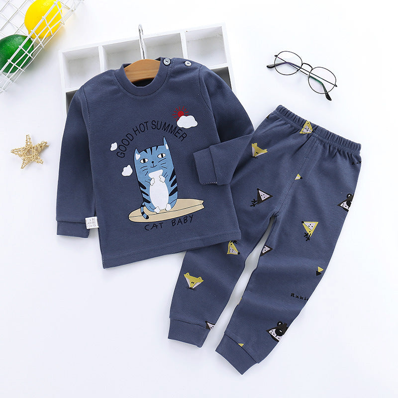 Vêtements d'automne pour enfants, pantalon à manches longues, costume 21 printemps, nouveaux sous-vêtements pour enfants à manches longues, sous-vêtements avec boucle d'épaule, col haut, sous-vêtements en coton pour la maison