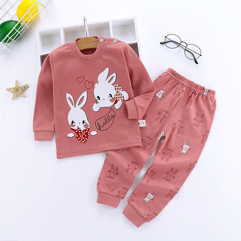 Vêtements d'automne pour enfants, pantalon à manches longues, costume 21 printemps, nouveaux sous-vêtements pour enfants à manches longues, sous-vêtements avec boucle d'épaule, col haut, sous-vêtements en coton pour la maison