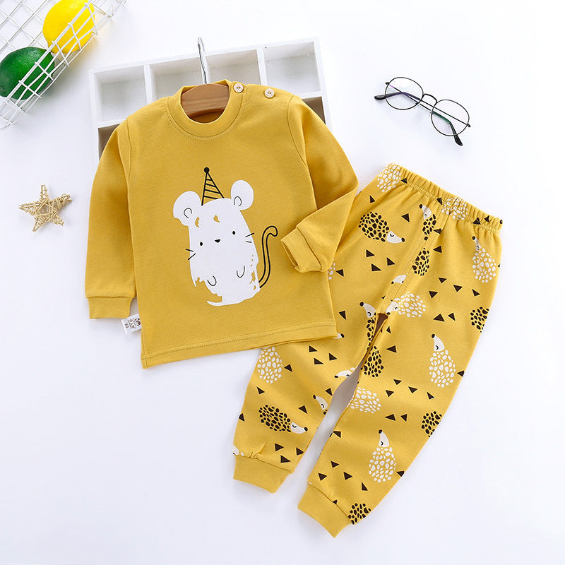 Vêtements d'automne pour enfants, pantalon à manches longues, costume 21 printemps, nouveaux sous-vêtements pour enfants à manches longues, sous-vêtements avec boucle d'épaule, col haut, sous-vêtements en coton pour la maison