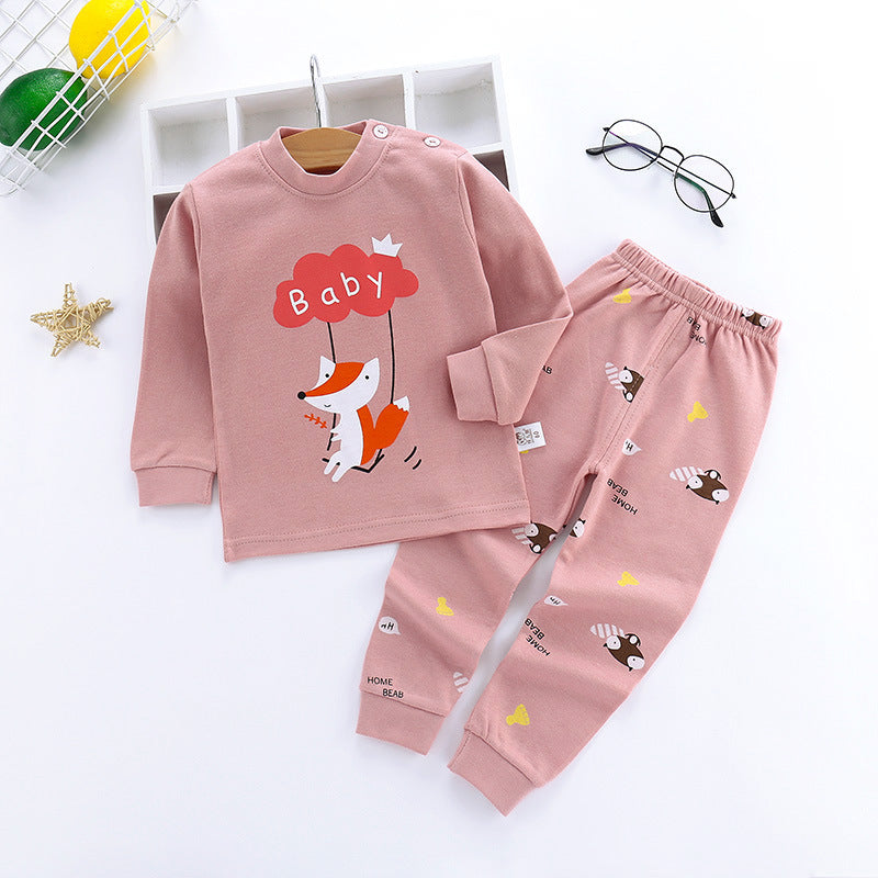 Vêtements d'automne pour enfants, pantalon à manches longues, costume 21 printemps, nouveaux sous-vêtements pour enfants à manches longues, sous-vêtements avec boucle d'épaule, col haut, sous-vêtements en coton pour la maison