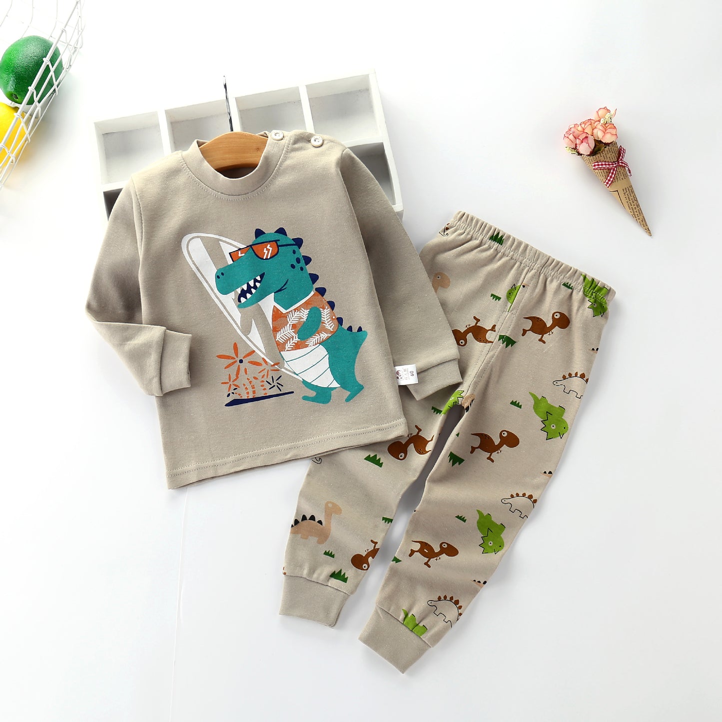 Vêtements d'automne pour enfants, pantalon à manches longues, costume 21 printemps, nouveaux sous-vêtements pour enfants à manches longues, sous-vêtements avec boucle d'épaule, col haut, sous-vêtements en coton pour la maison