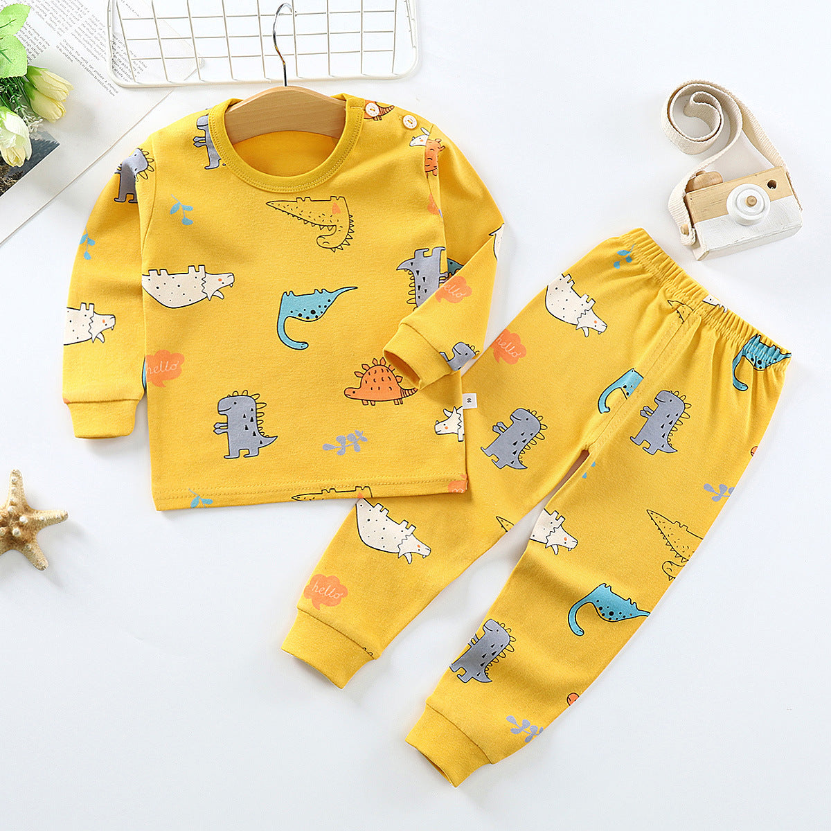 Vêtements d'automne pour enfants, pantalon à manches longues, costume 21 printemps, nouveaux sous-vêtements pour enfants à manches longues, sous-vêtements avec boucle d'épaule, col haut, sous-vêtements en coton pour la maison