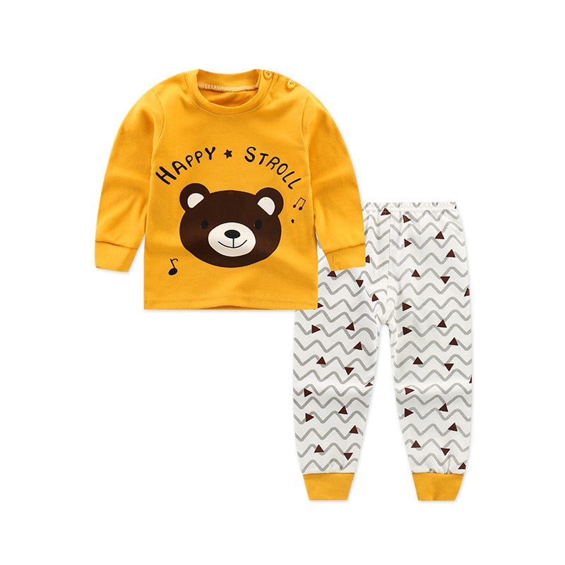 Vêtements d'automne pour enfants, pantalon à manches longues, costume 21 printemps, nouveaux sous-vêtements pour enfants à manches longues, sous-vêtements avec boucle d'épaule, col haut, sous-vêtements en coton pour la maison