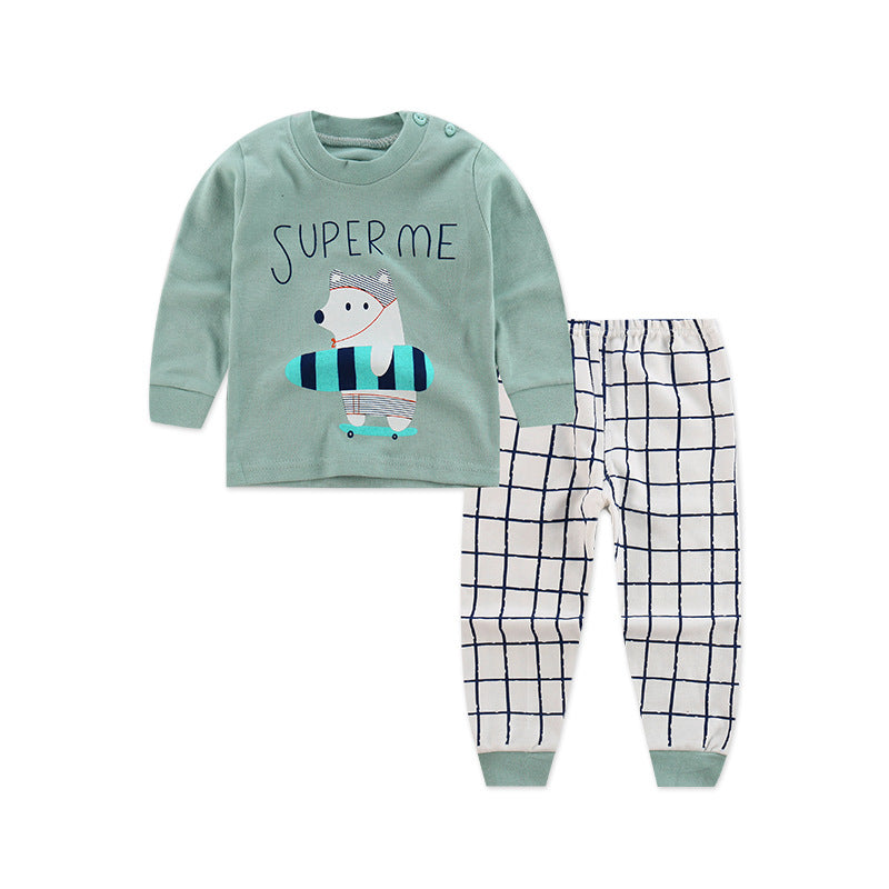 Vêtements d'automne pour enfants, pantalon à manches longues, costume 21 printemps, nouveaux sous-vêtements pour enfants à manches longues, sous-vêtements avec boucle d'épaule, col haut, sous-vêtements en coton pour la maison