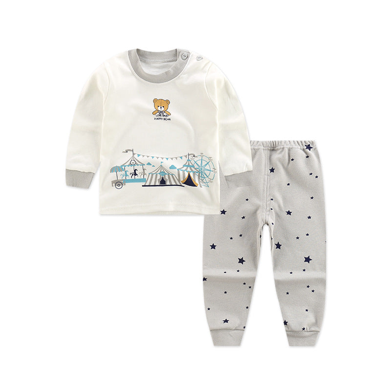 Vêtements d'automne pour enfants, pantalon à manches longues, costume 21 printemps, nouveaux sous-vêtements pour enfants à manches longues, sous-vêtements avec boucle d'épaule, col haut, sous-vêtements en coton pour la maison