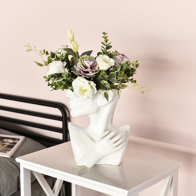 Vase de Portrait créatif de Style nordique moderne, Vases à fleurs à tête humaine, ornements décoratifs en résine, décor artistique de fleurs pour la maison