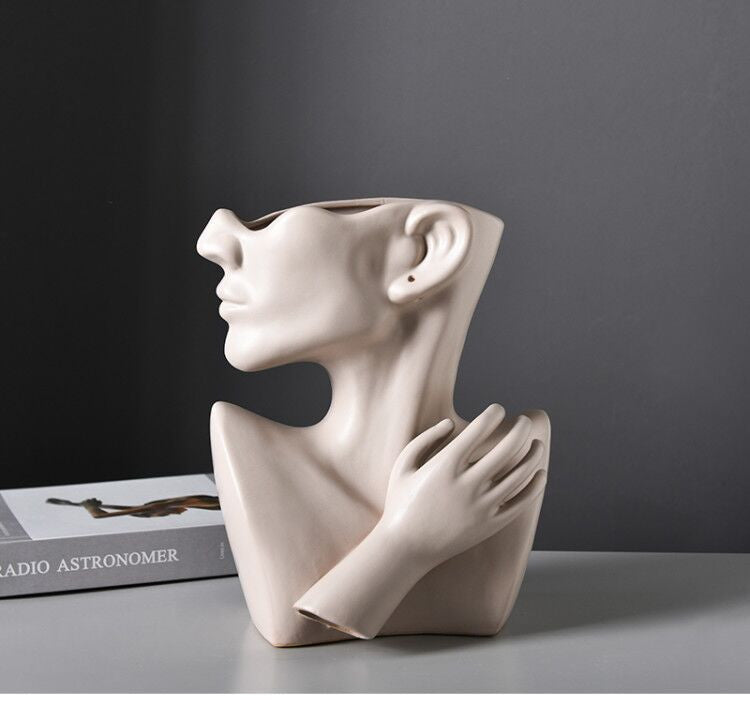 Vase de Portrait créatif de Style nordique moderne, Vases à fleurs à tête humaine, ornements décoratifs en résine, décor artistique de fleurs pour la maison