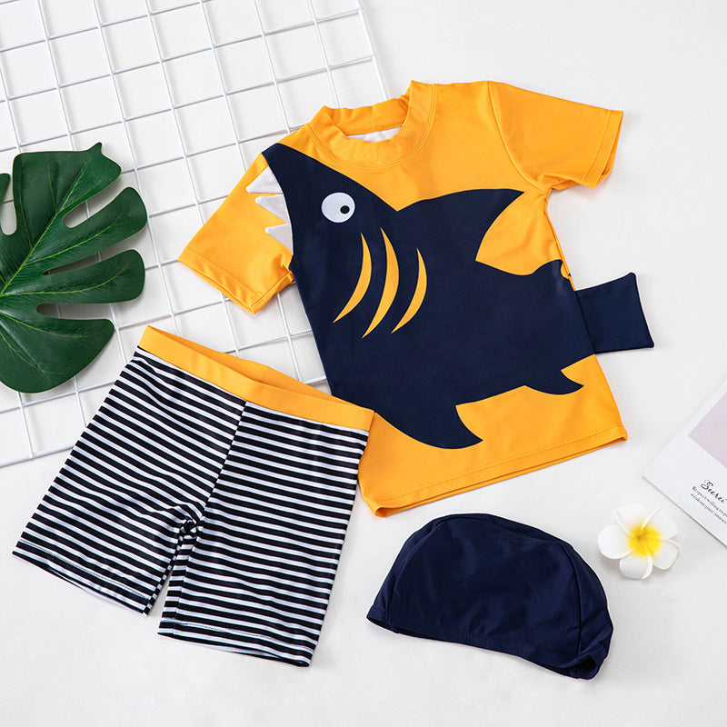 Barnbadkläder Pojkar Pojkar Koreanska Baby Varm Källsolskydd Snabbtorkande Små, Mellanstora och Stora Barn Delade Strandbadkläder