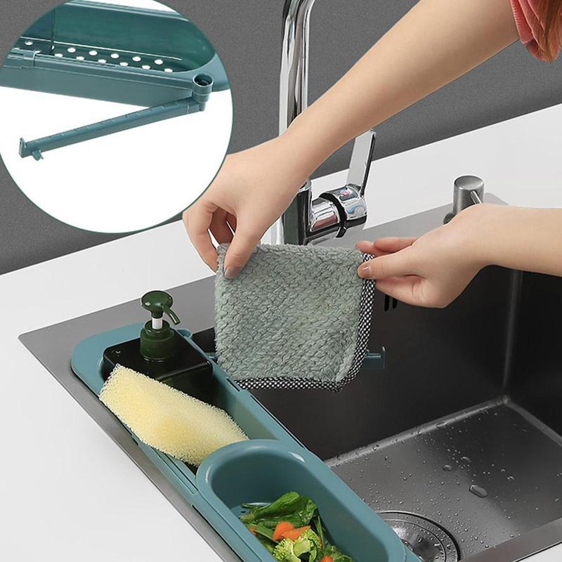 Telescopic Sink Rack Soap Sponge Holder Kitchen Dish Organizer Adjustable Basin Drainer Rack Storage Basket Kitchen Accessories
