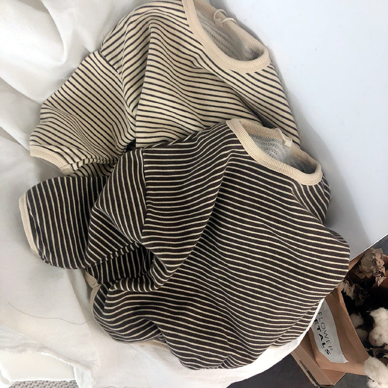 Boys Girls Striped Round Neck T-Shirt - Loose Pullover Kids Clothing