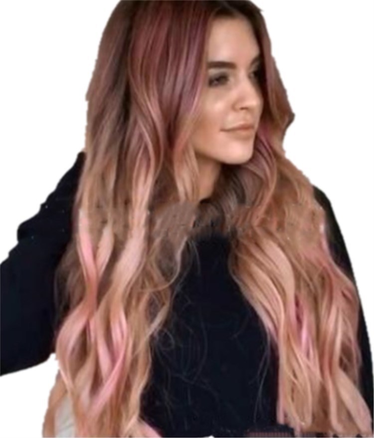 Brun Rosa Stora Vågor Långa Lockiga Hår Gränsöverskridande Damperuker Cosplay Partyperuker