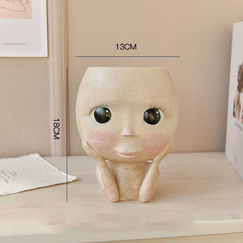 Ansiktshuvuddesign Skulptur Blomkruka Trädgård Inomhusväxtkruka Konst Blomkruka