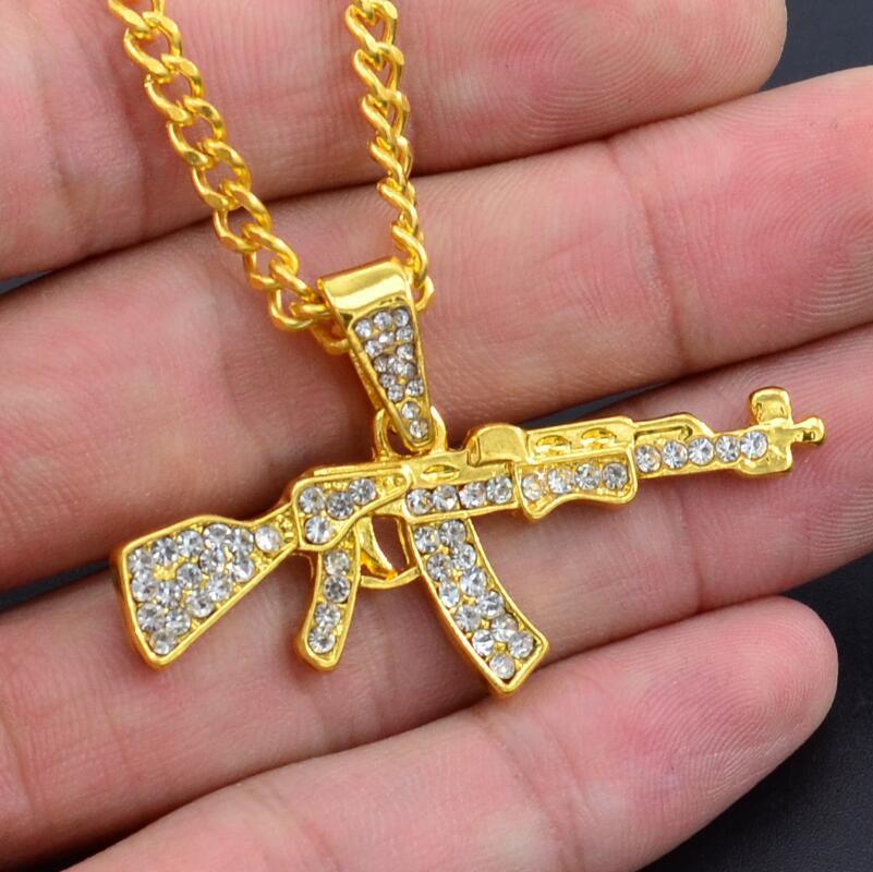 Cool gotisk pistolform hänge Strass Army Style Man Halsband Herr Halsband Smycken
