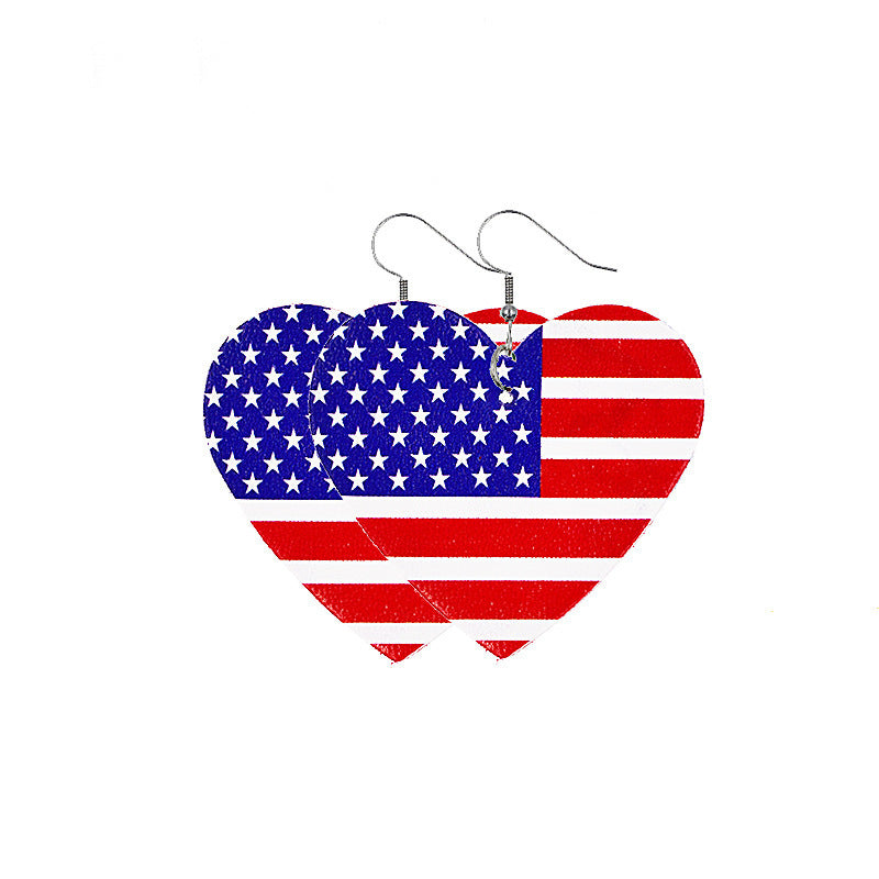 Independence Day Leather Earrings AliExpress Hot Flag Leather Earrings Factory Direct Sales