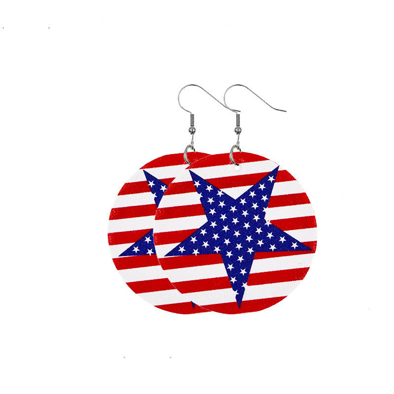 Independence Day Leather Earrings AliExpress Hot Flag Leather Earrings Factory Direct Sales