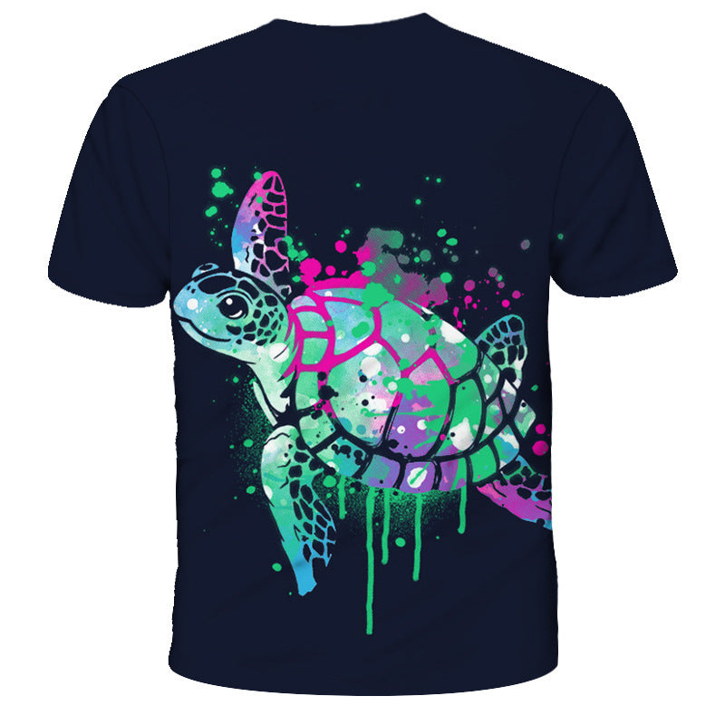 Herr S-tryckt 3D Turtle kortärmad T-shirt