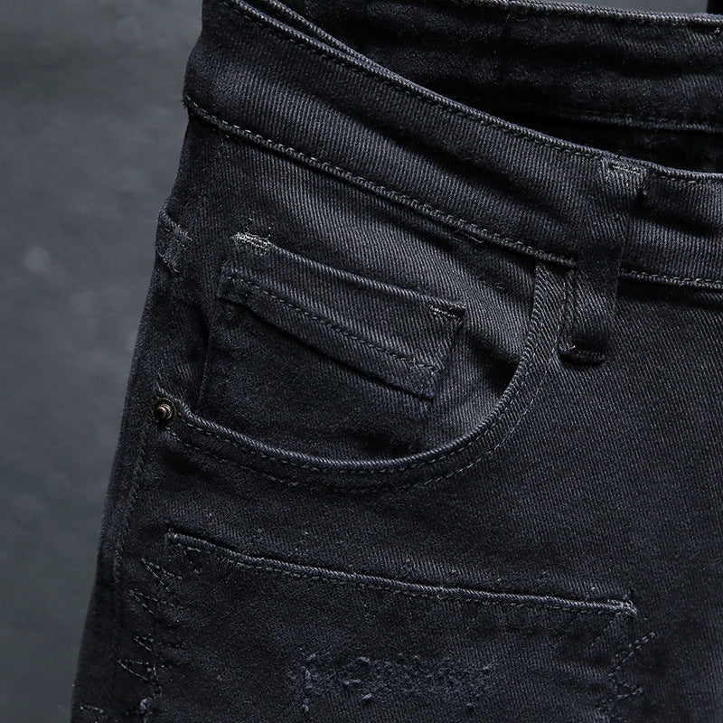 Vår- och sommarnyheter i svart, slitna stretchjeans för män, svarta jeans för män