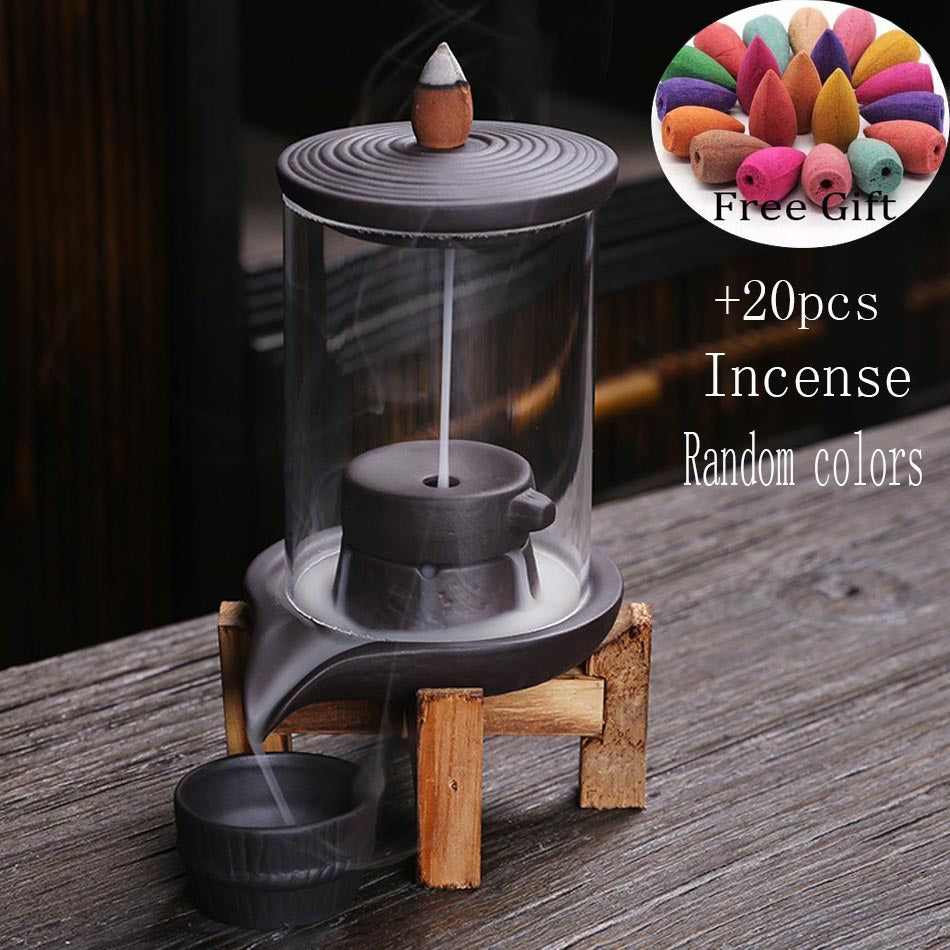 Brûleur d'encens en céramique fait à la main, cascade de fumée, brûleur d'encens à reflux, décor de salon, porte-encens, décoration Feng Shui