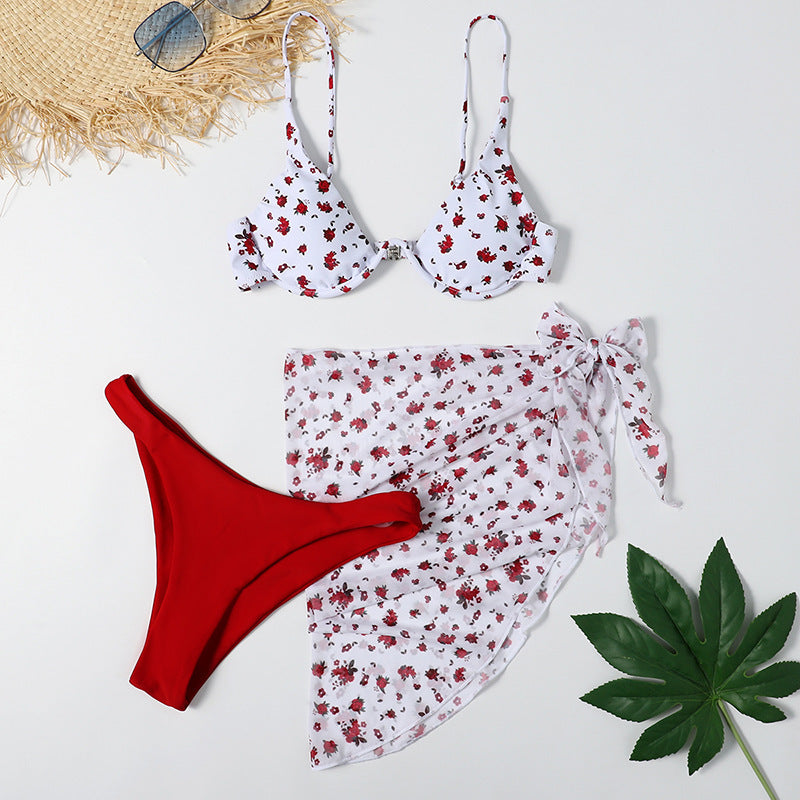 Professional Sexy Leopard Print Split Swimsuit Women's Three-Piece Set - UV-Protective Materials (Beach Cover-Up, Flattering Fit, Summer Vacation)