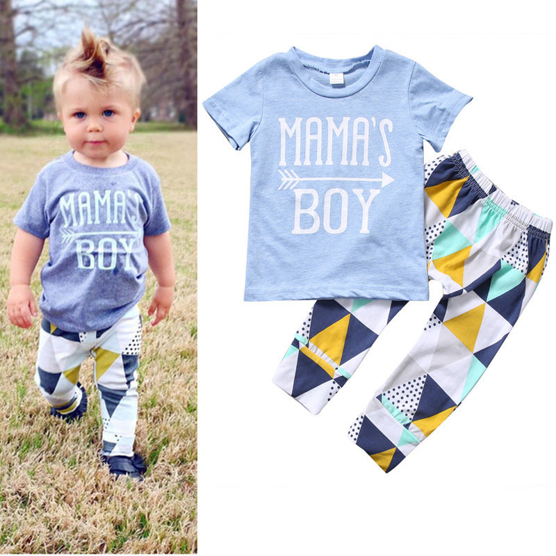 Professional Children's Boy Suit - Short-Sleeved T-Shirt and Geometric Pants