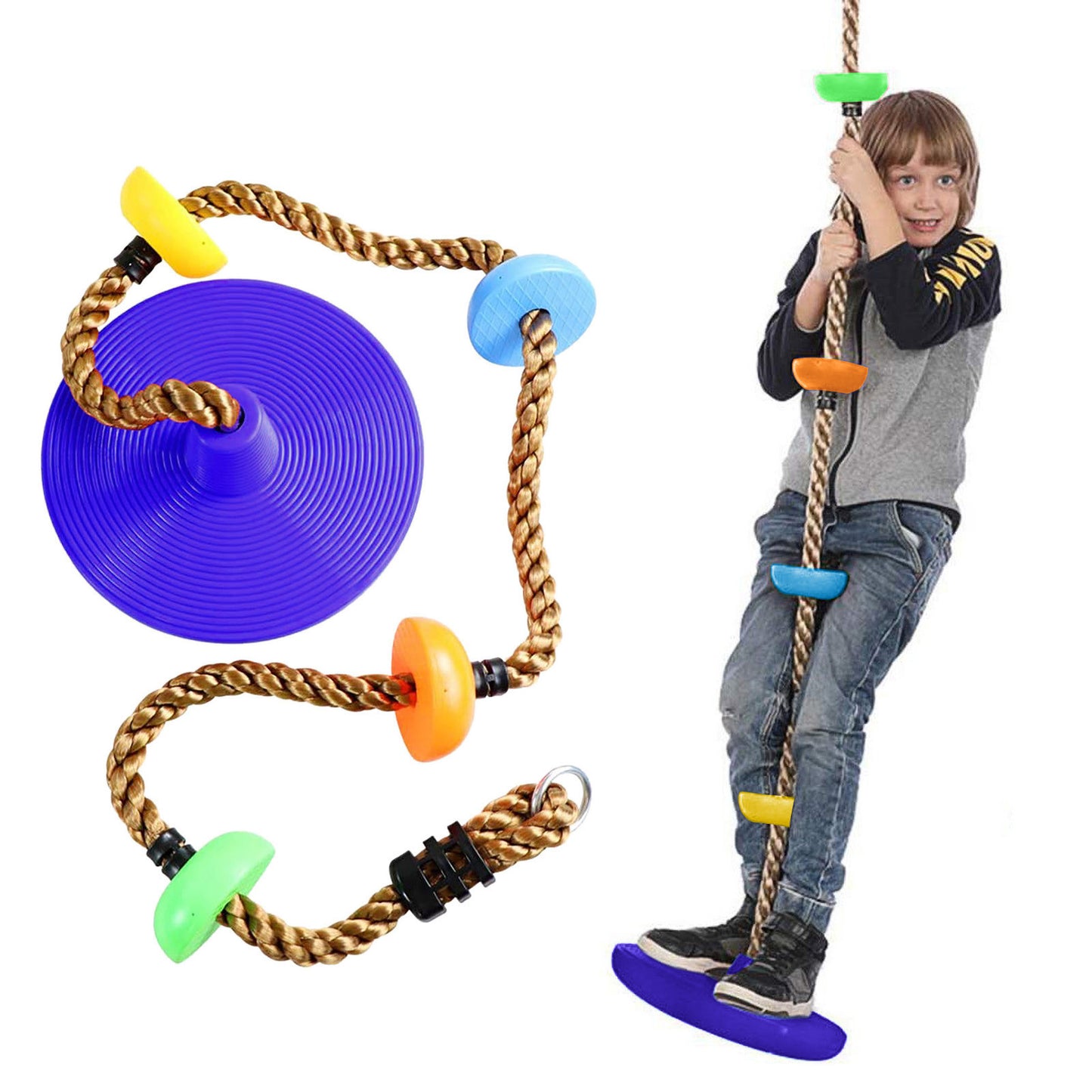 Kids Tree Swing Climbing Rope with Platforms Tree Swing Seat Outdoor Indoor Swings and Swing Set Accessories