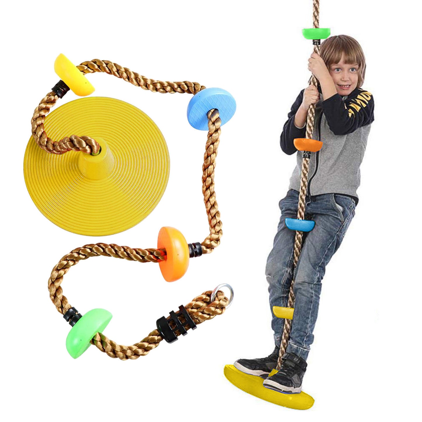 Kids Tree Swing Climbing Rope with Platforms Tree Swing Seat Outdoor Indoor Swings and Swing Set Accessories