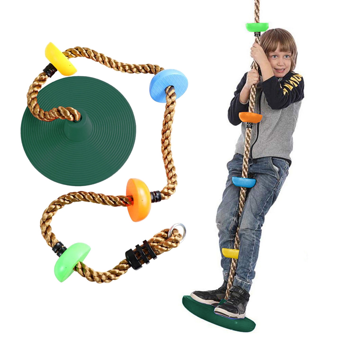 Kids Tree Swing Climbing Rope with Platforms Tree Swing Seat Outdoor Indoor Swings and Swing Set Accessories