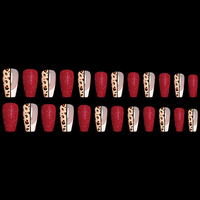 Red Leopard Print Ballet Press-On Nails - Standard Size | Plastic Material Professional
