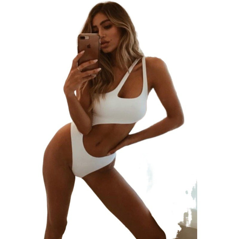 One-piece Swimsuit Solid Color Ladies Sexy One-Shoulder Bikini