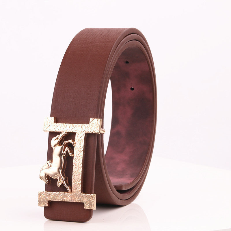 Horse Gold Buckle Real Leather Belt - Equestrian Elegance