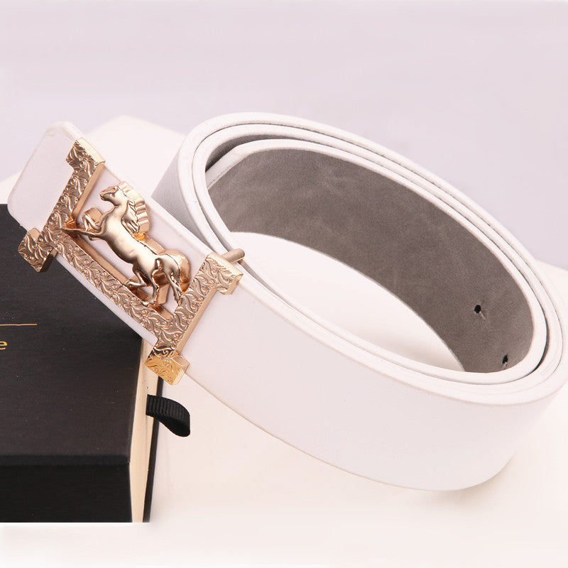 Horse Gold Buckle Real Leather Belt - Equestrian Elegance
