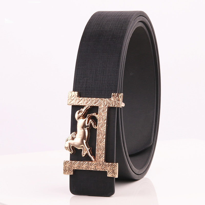 Horse Gold Buckle Real Leather Belt - Equestrian Elegance