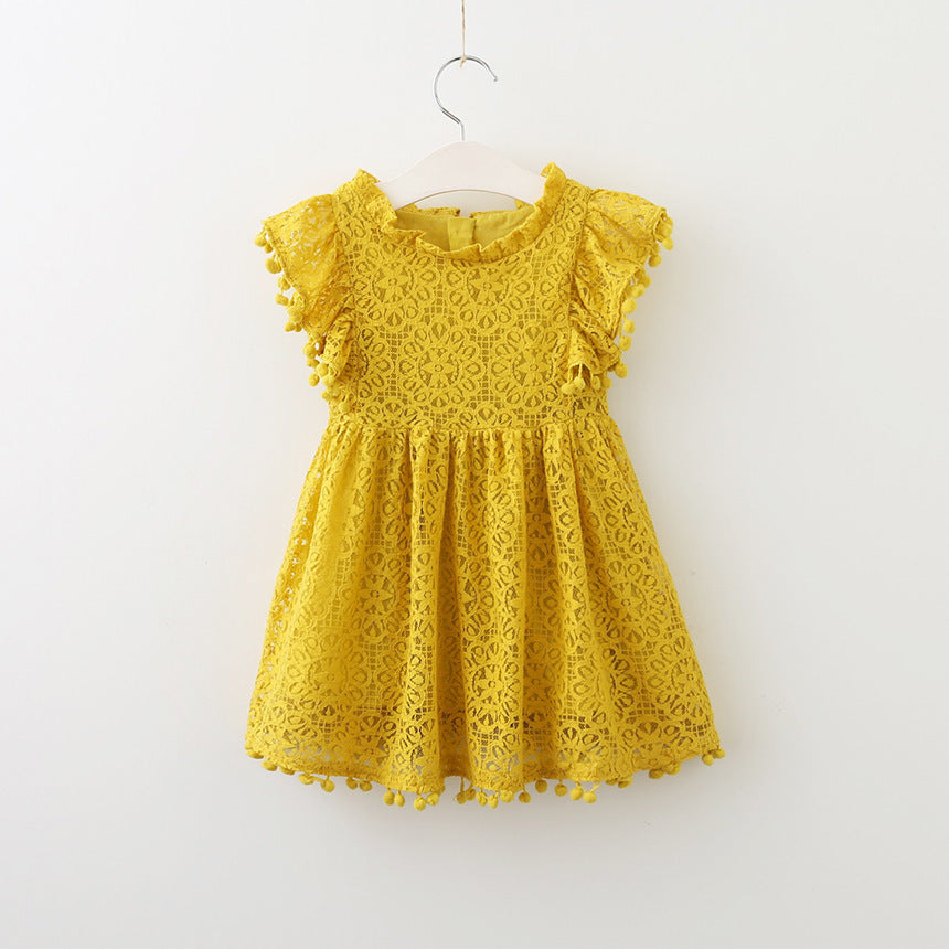 Nouvelles marques robes gland évider conception robe de princesse enfants vêtements